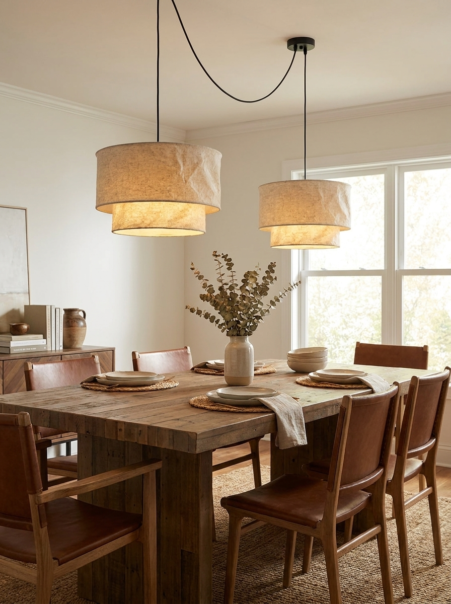 Flax Linen Drum Pendant Lamp