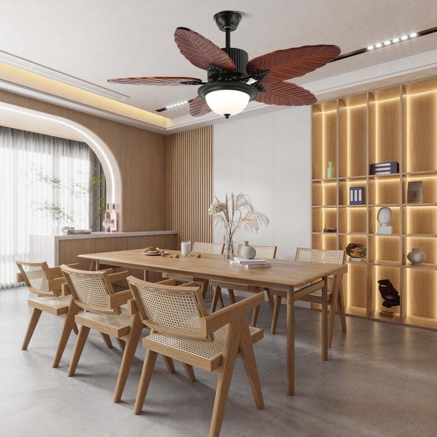 Banana Wood Leaves Ceiling Fan Light