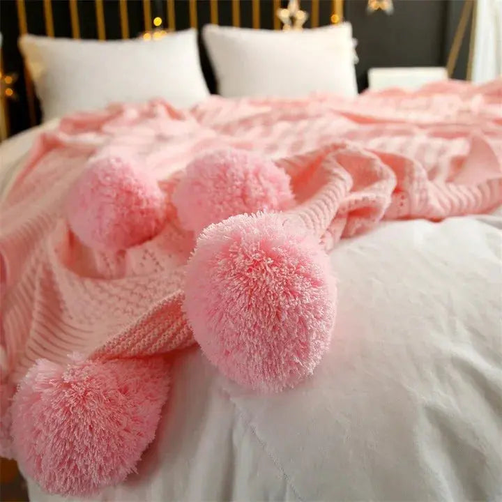 Sleepwyn Cotton Cashmere Crochet Pom Ball Blanket