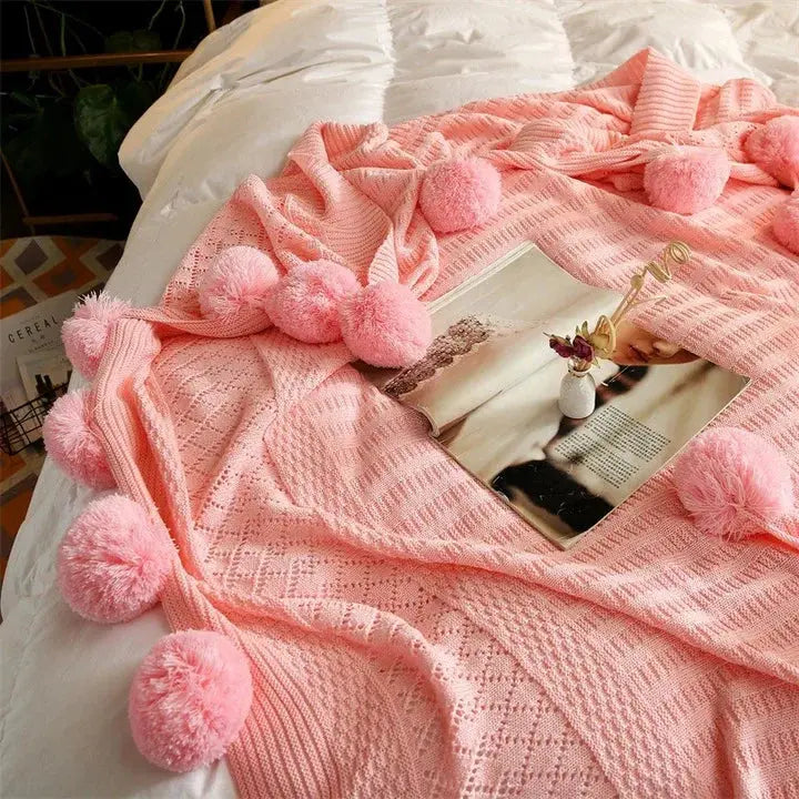 Sleepwyn Cotton Cashmere Crochet Pom Ball Blanket