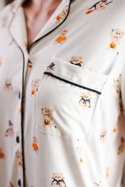 Long-Sleeved Women's Pajama Set in Halloween Teddy