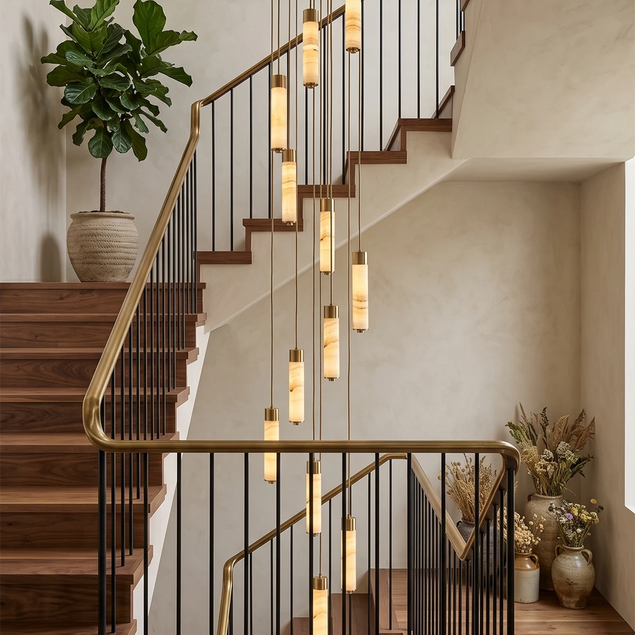 Helix Alabaster Column Chandelier