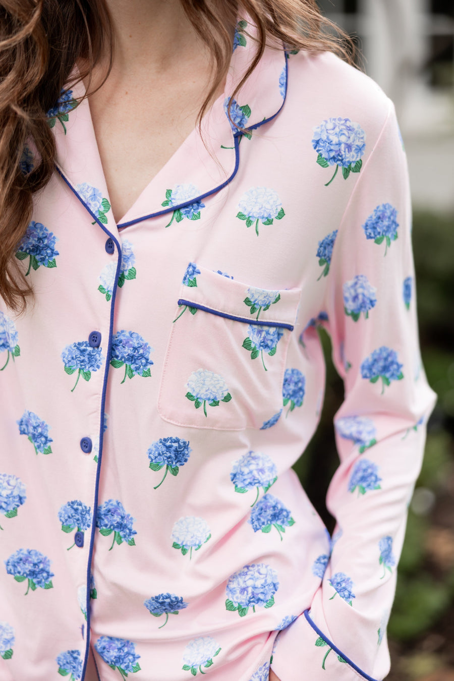 Long-Sleeved Women's Pajama Set in Sakura Hydrangea