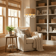 Jute Wood Bead Drum Pendant Lamp