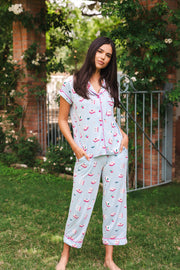 Women's Short Sleeve Cropped Pajama Set in Mahjong