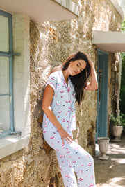 Women's Short Sleeve Cropped Pajama Set in Mahjong