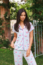 Women's Short Sleeve Cropped Pajama Set in Mahjong