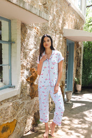 Women's Short Sleeve Cropped Pajama Set in Mahjong