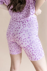 Women’s Biker Short Set in Thistle Leopard