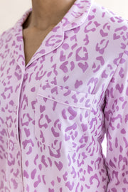 Long-Sleeved Women's Pajama Set in Thistle Leopard