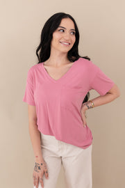 Women's Oversized V-Neck Tee in Apple Blossom