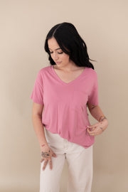 Women's Oversized V-Neck Tee in Apple Blossom