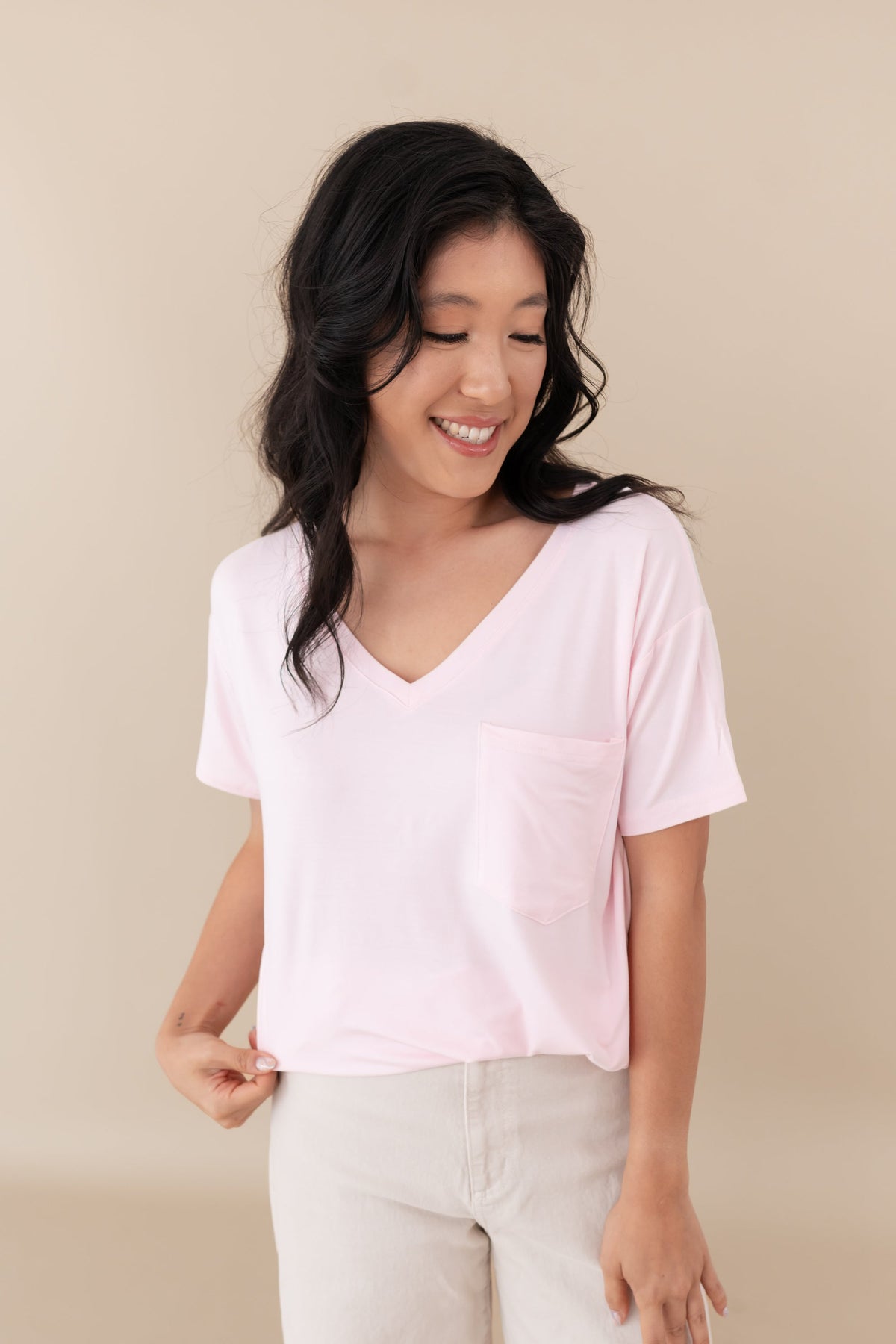 Women's Oversized V-Neck Tee in Sakura