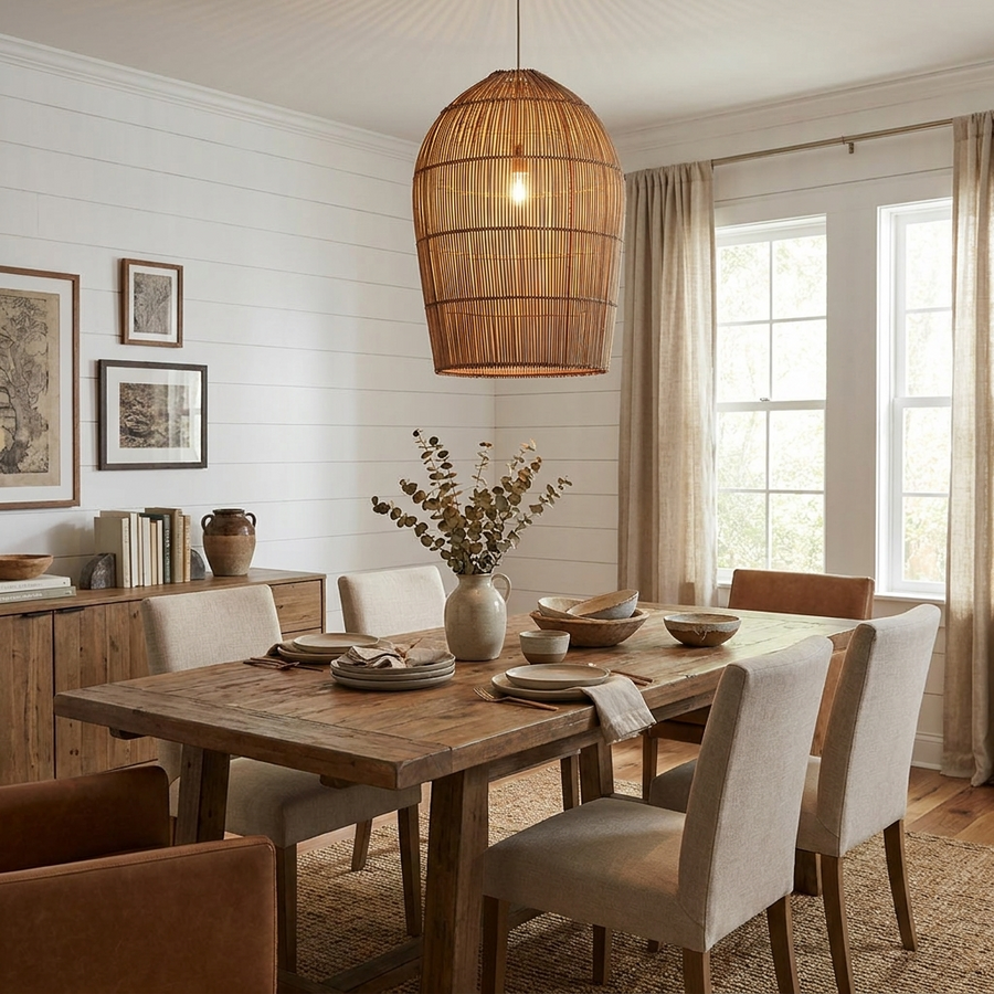 Lantern Woven Rattan Pendant Lamp
