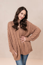Cable Knit Cardigan in Latte