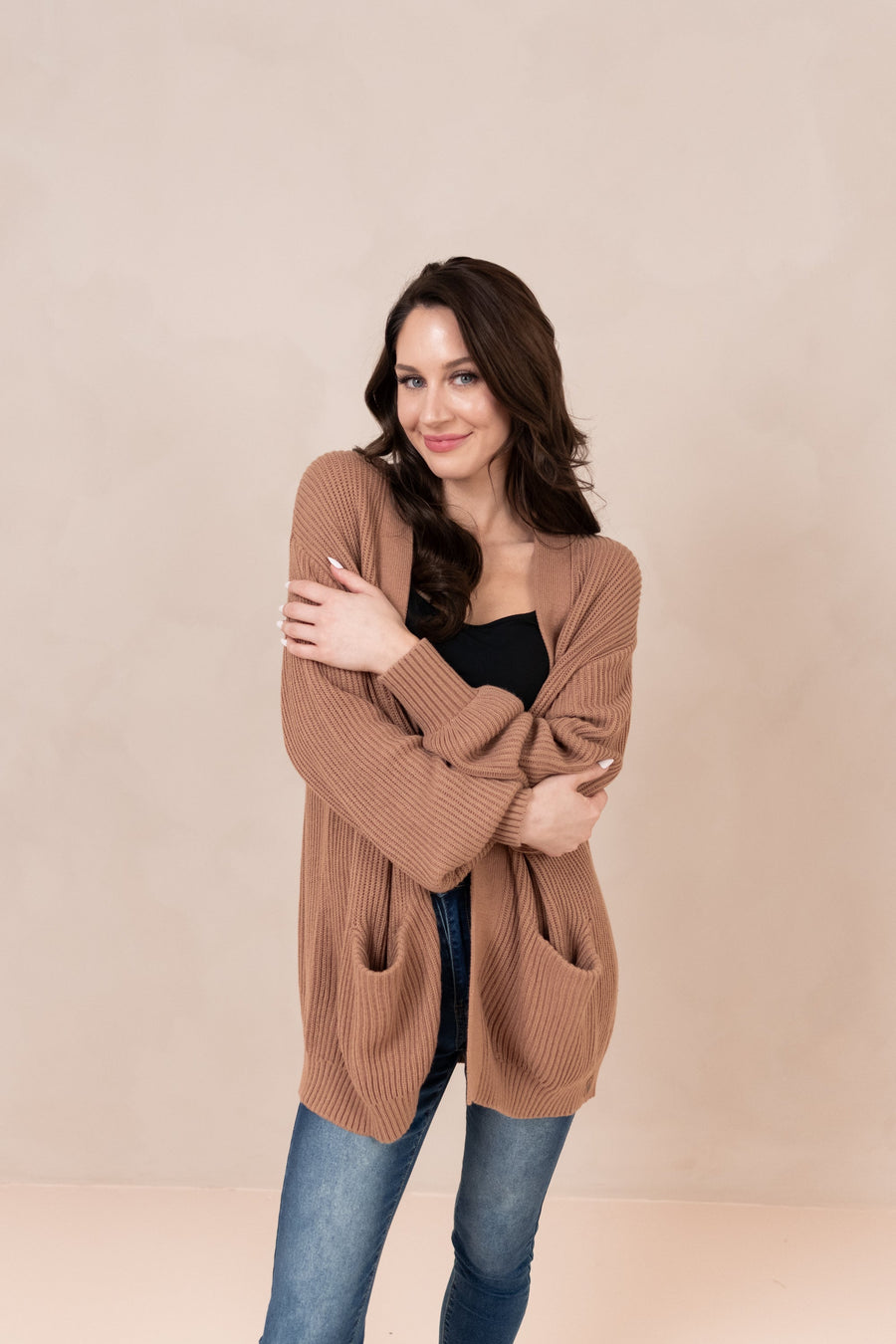 Chunky Knit Women's Oversized Cardigan in Latte