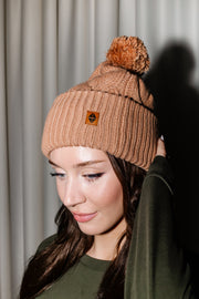 Cable Knit Pom Beanie in Latte