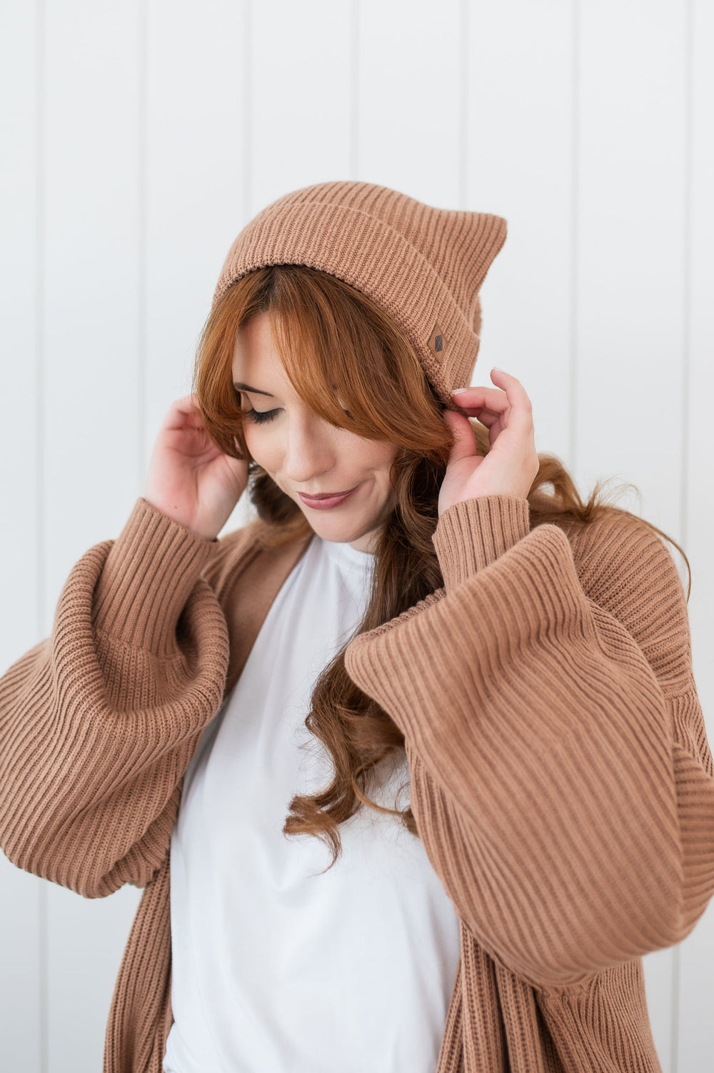 Chunky Knit Pom Beanie in Latte