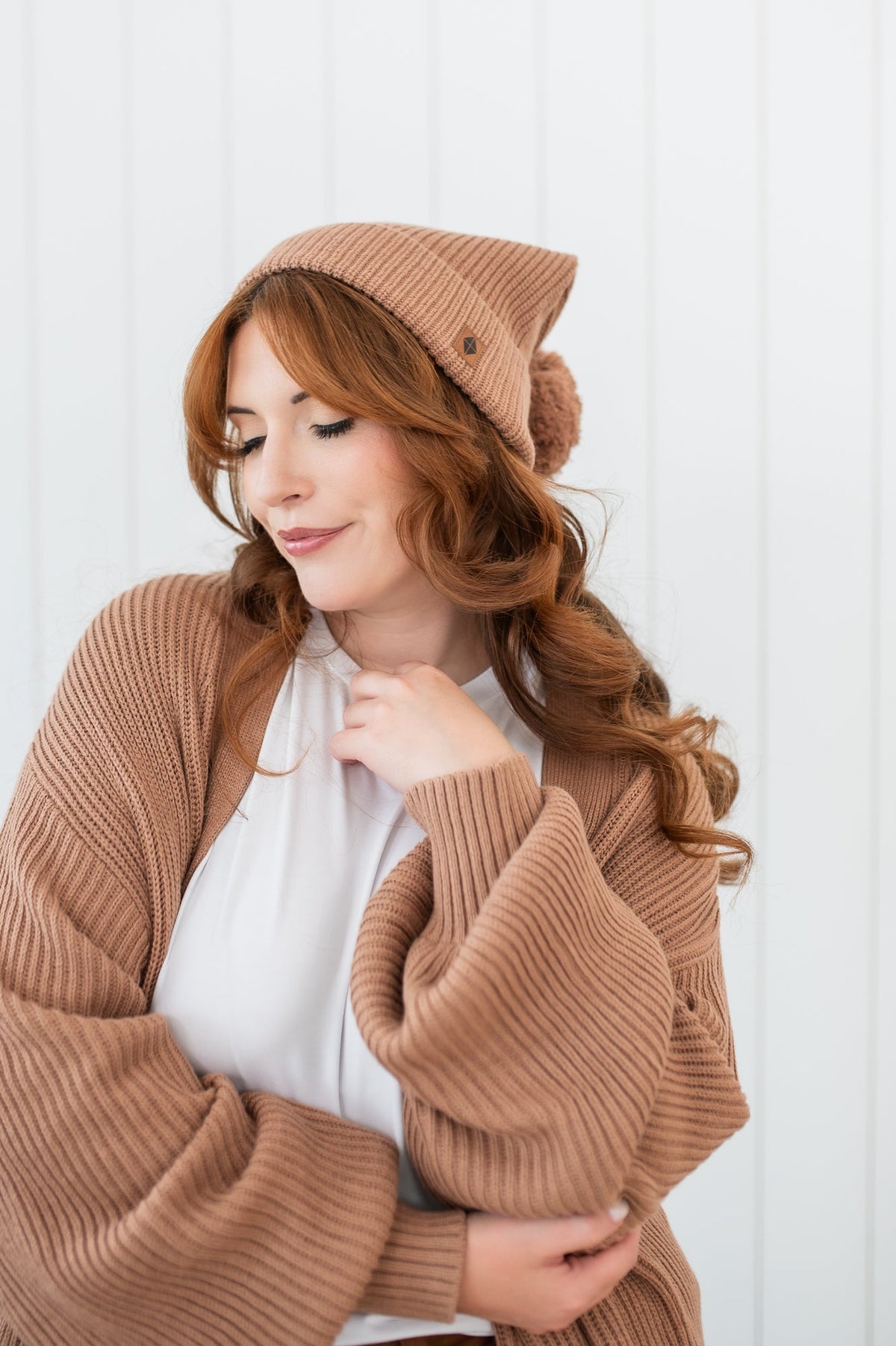 Chunky Knit Pom Beanie in Latte