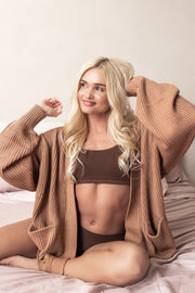 Chunky Knit Women's Oversized Cardigan in Latte