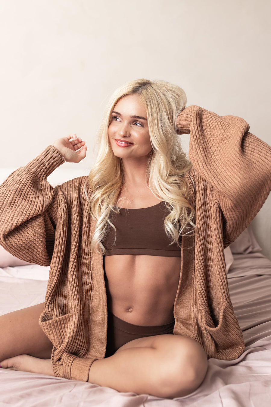 Chunky Knit Women's Oversized Cardigan in Latte