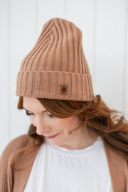 Chunky Knit Ribbed Beanie in Latte