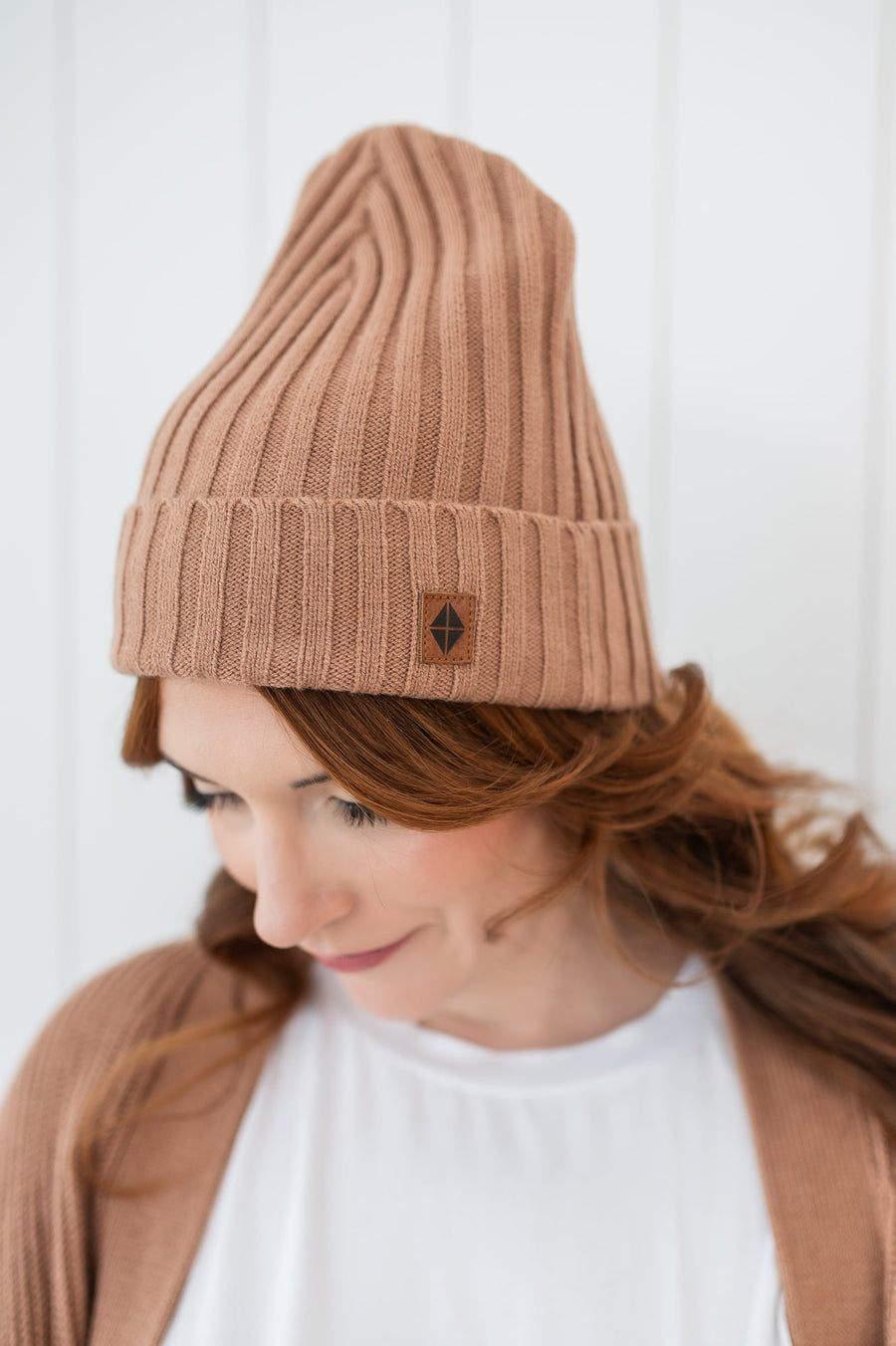 Chunky Knit Ribbed Beanie in Latte