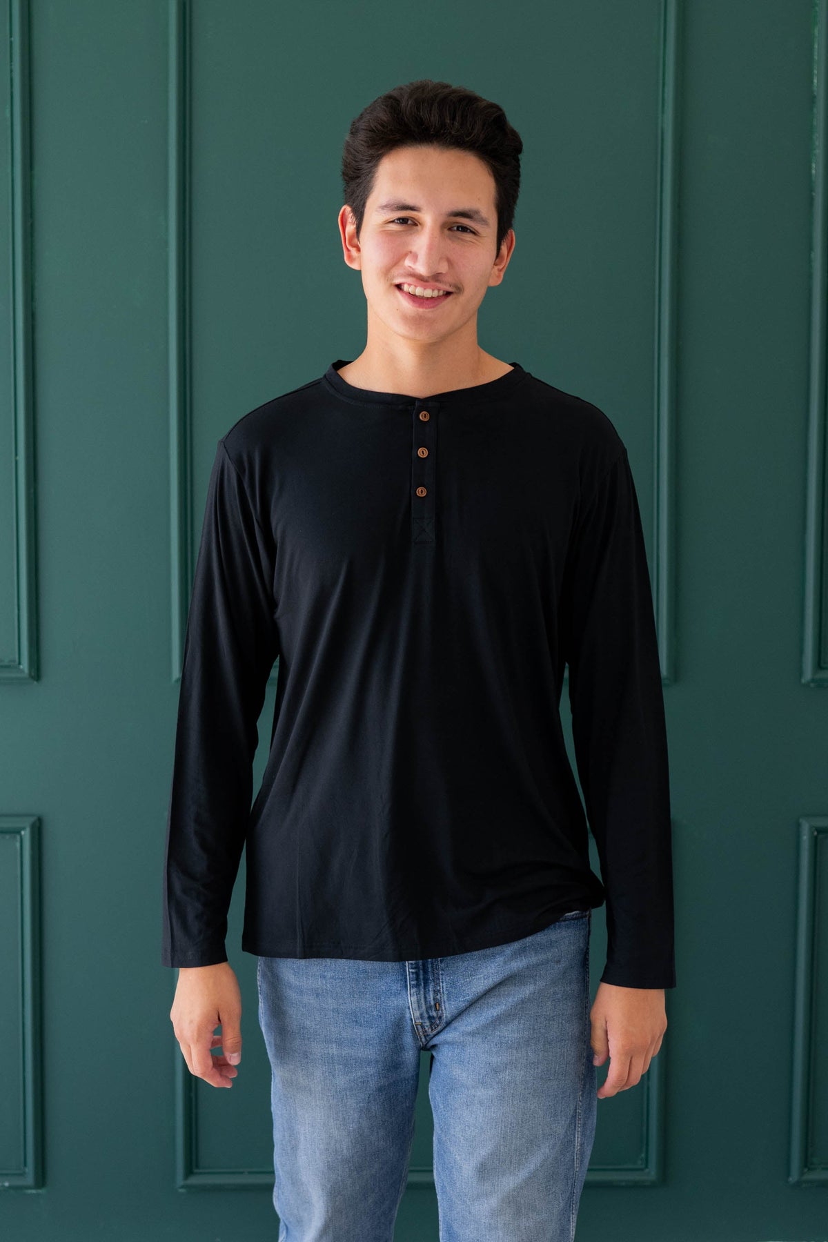 Men's Long Sleeve Henley Top in Midnight
