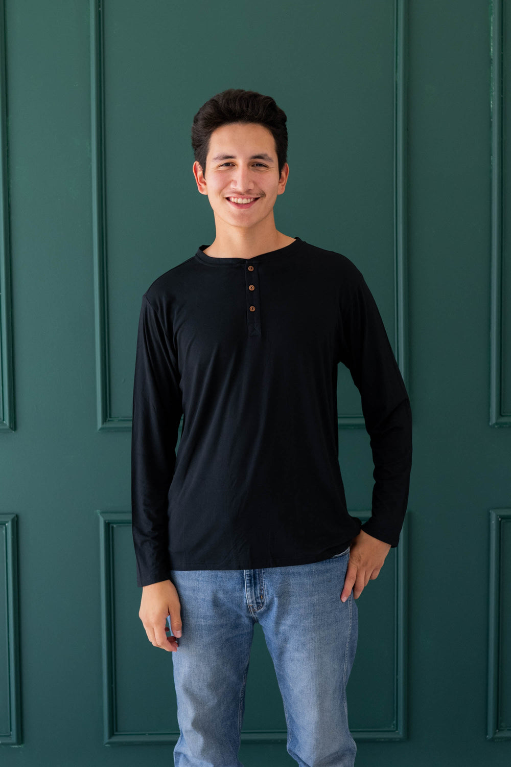 Men's Long Sleeve Henley Top in Midnight