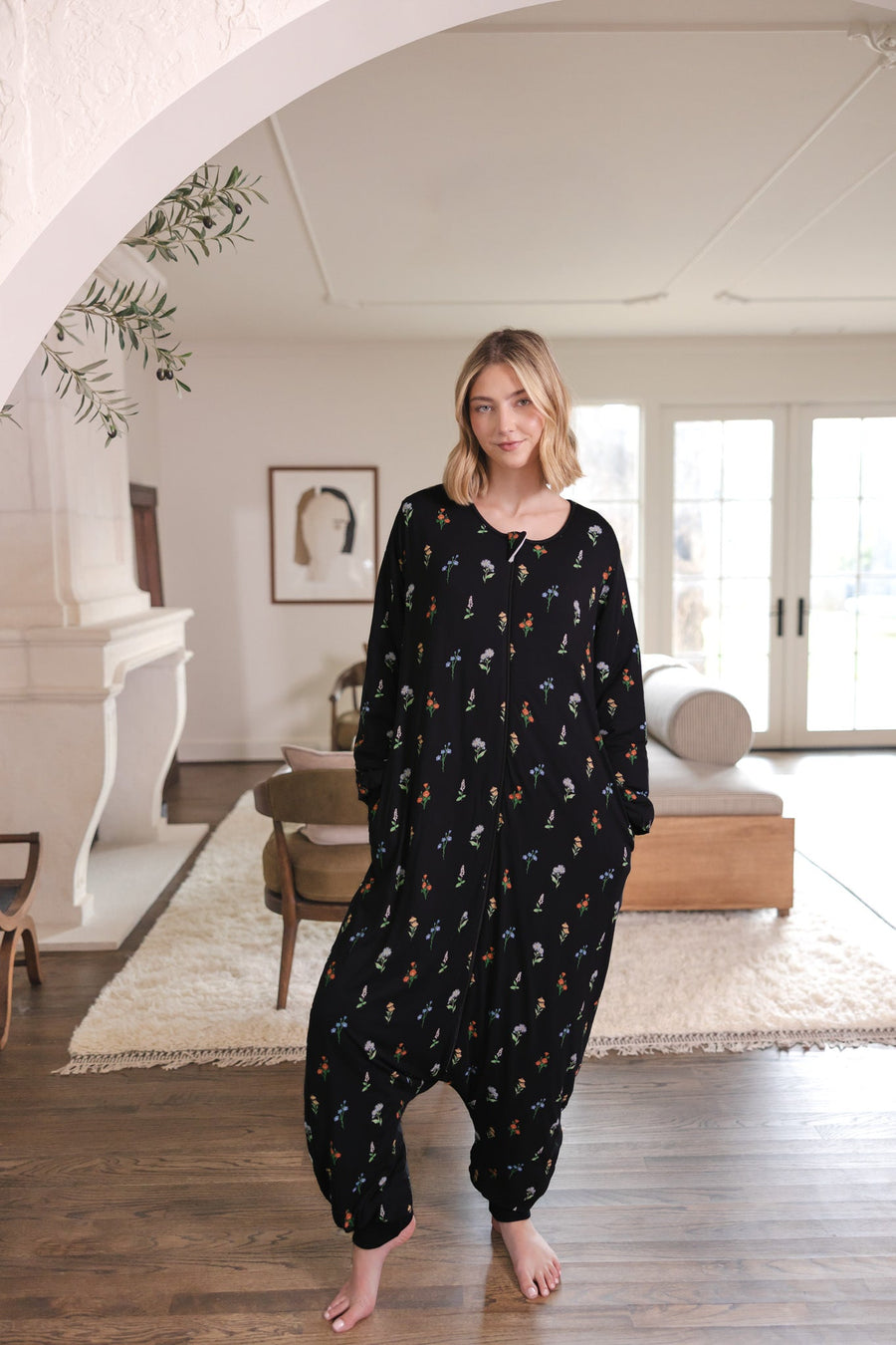Long Sleeve Adult Sleep Sack in Midnight Wildflower