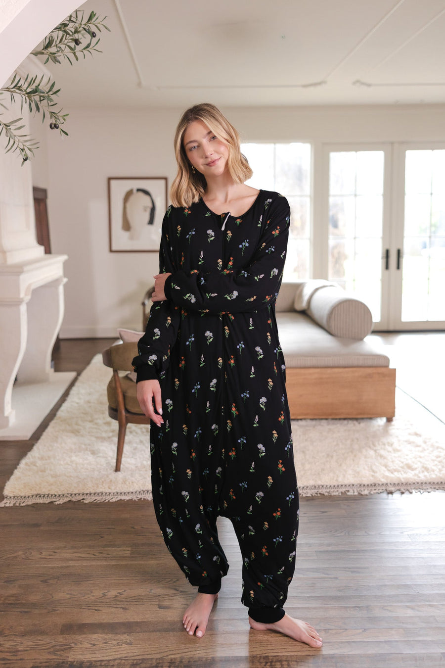 Long Sleeve Adult Sleep Sack in Midnight Wildflower