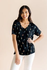 Women's Oversized V-Neck Tee in Midnight Wildflower