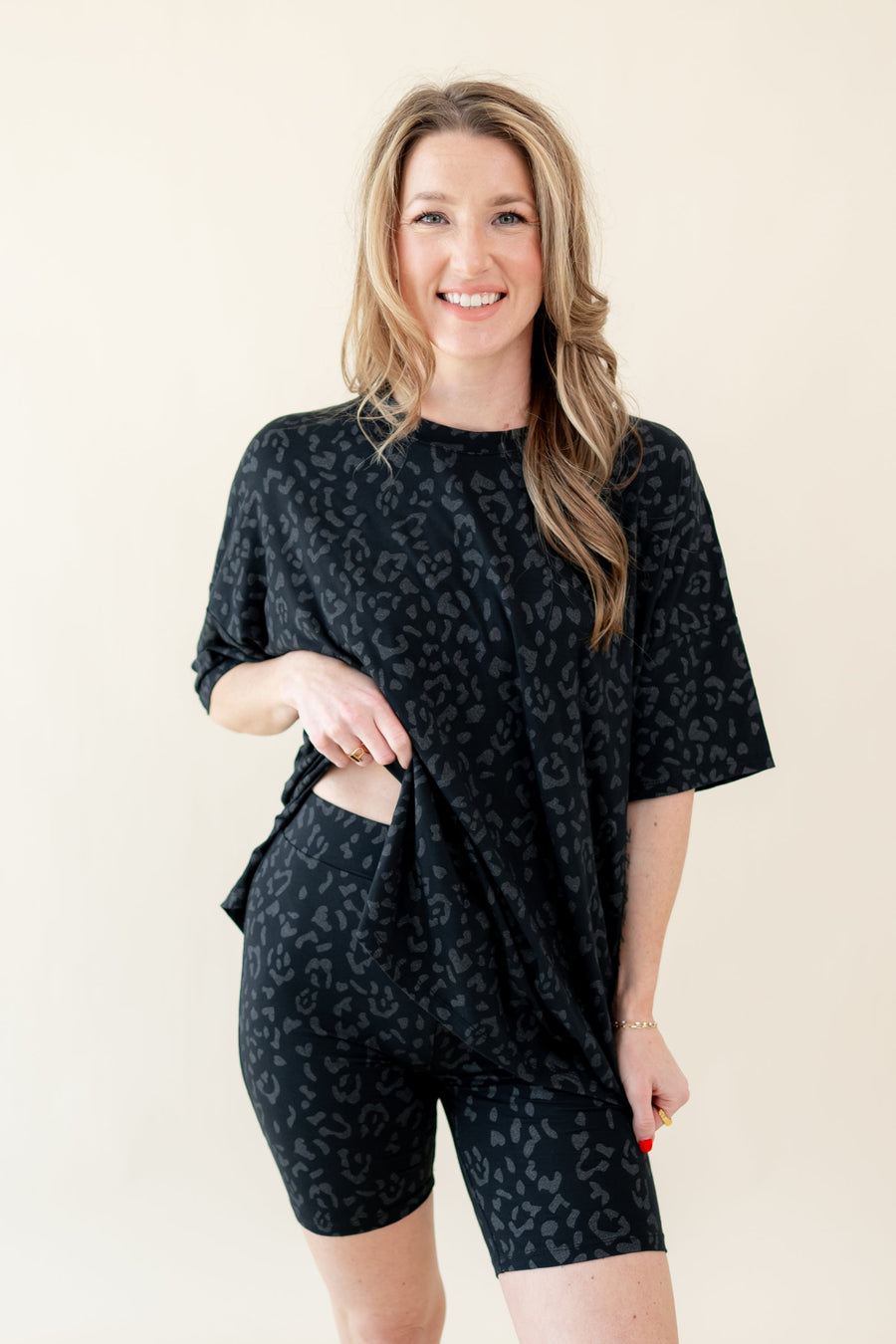 Women’s Biker Short Set in Midnight Leopard