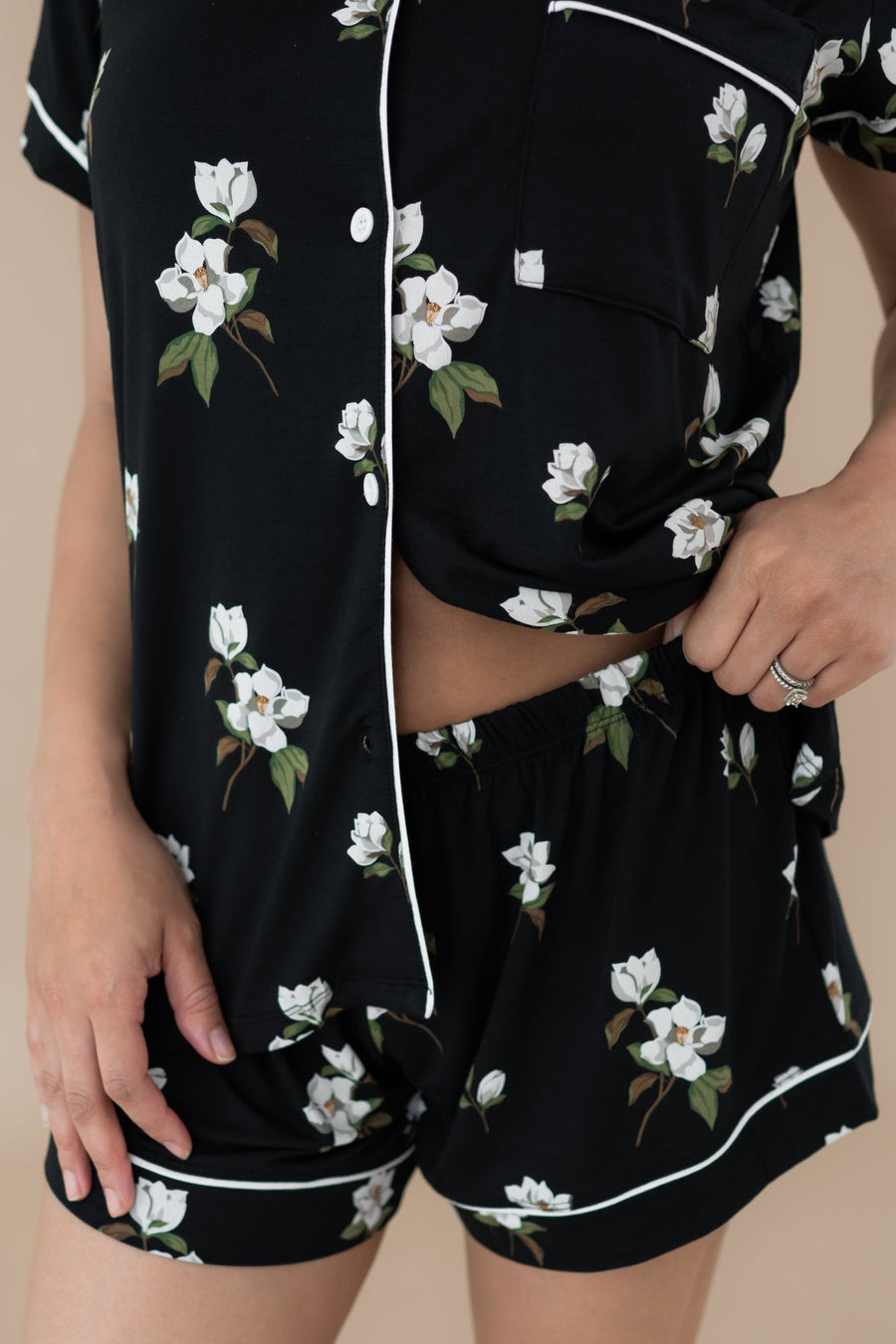 Women’s Short Sleeve Pajama Set in Big Midnight Magnolia