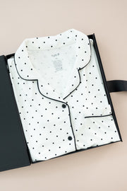 Long-Sleeved Women's Pajama Set in Midnight Polka Dot