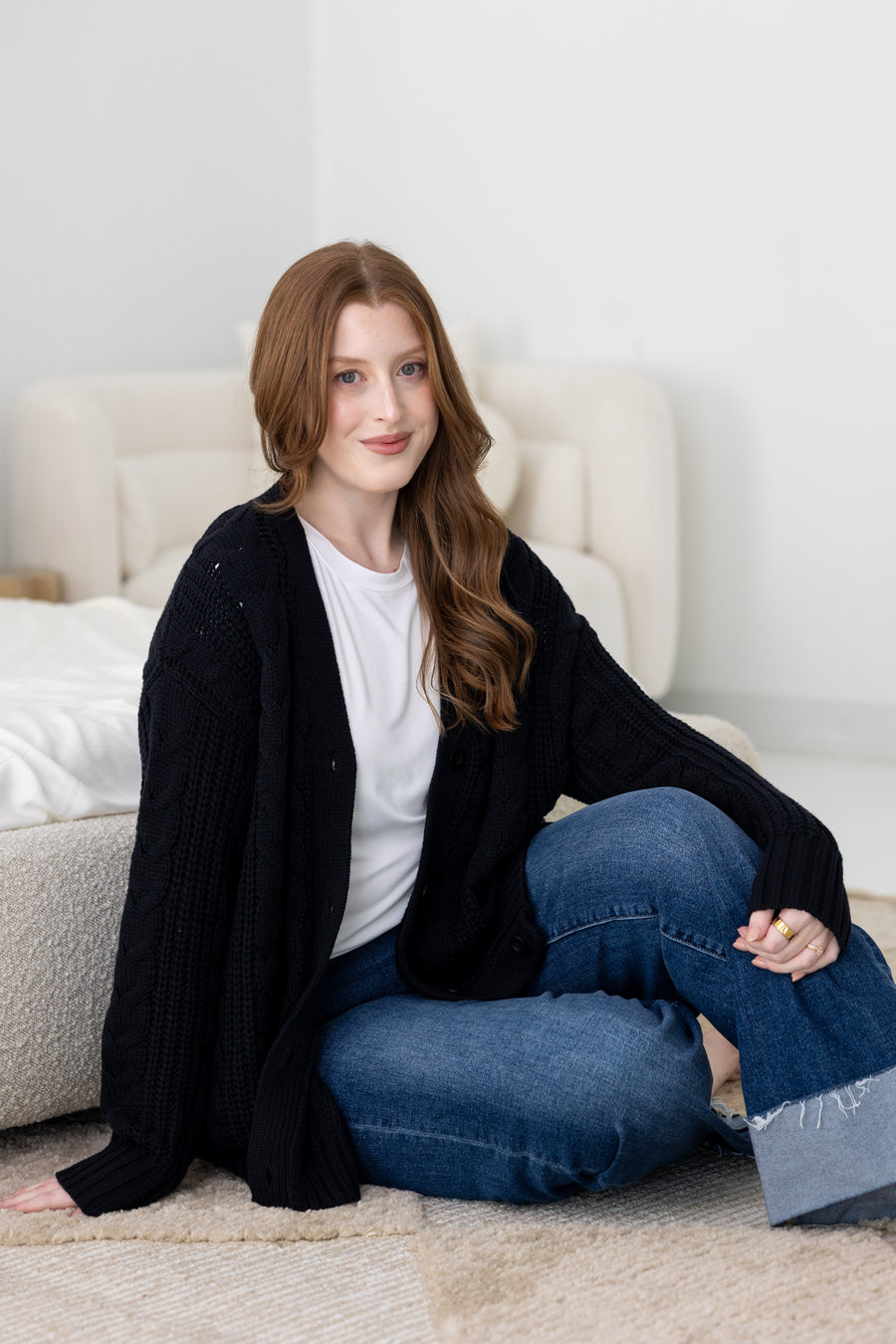 Cable Knit Cardigan in Midnight