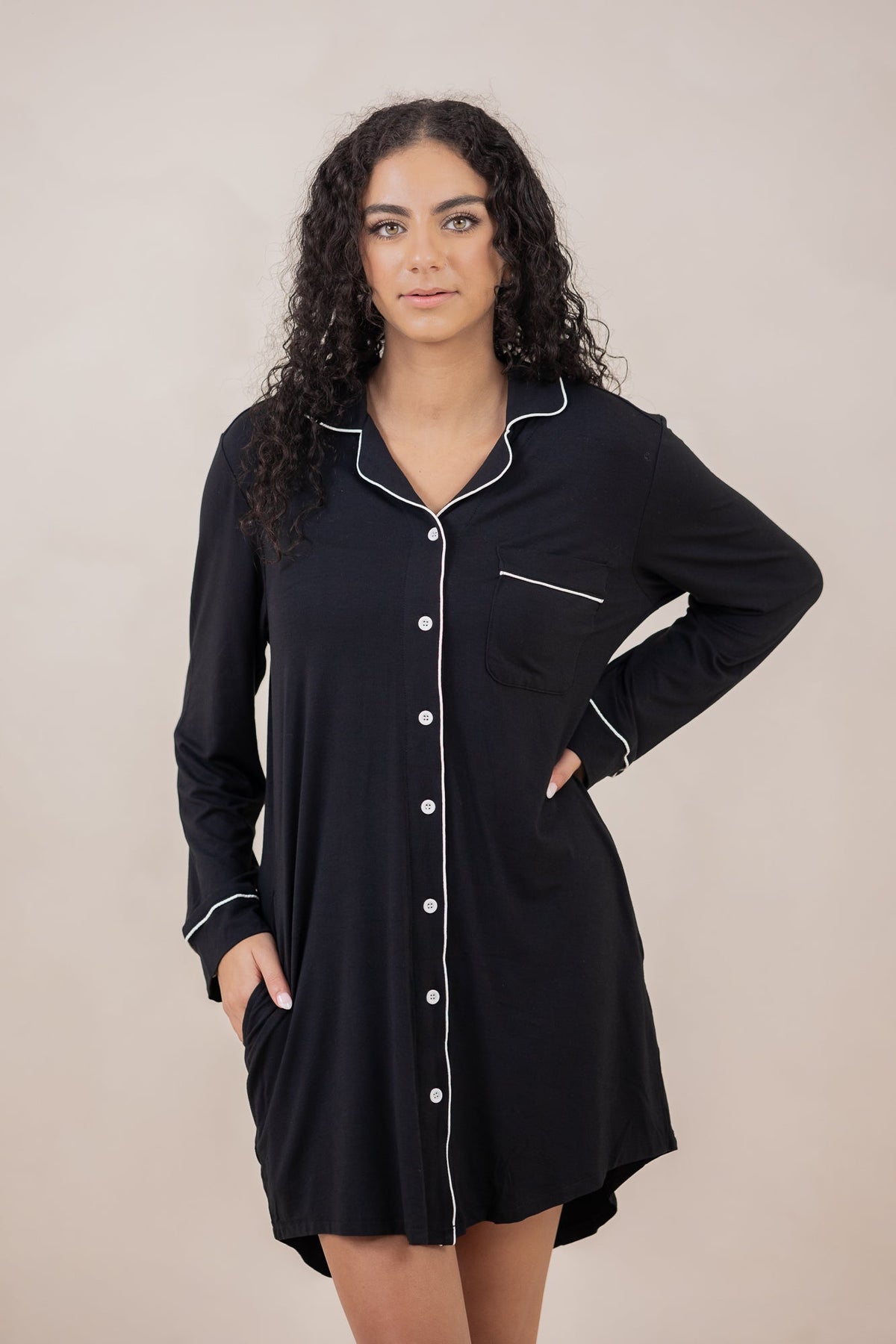 Long Sleeve Women’s Nightshirt in Midnight