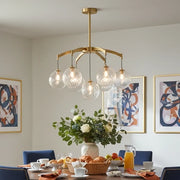 Modern 7-Light  Brass Branch Textured Glass Globe Chandelier