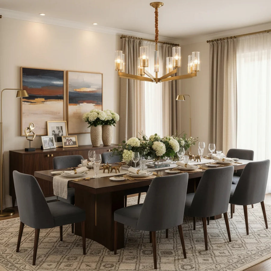 Modern 8-Light Clear Crystal Glass Gold Brass Branch Chandelier