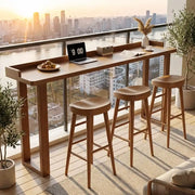 Narrow Brown Wood Bar Table for Wall & Window Seating