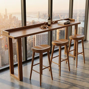 Narrow Brown Wood Bar Table for Wall & Window Seating