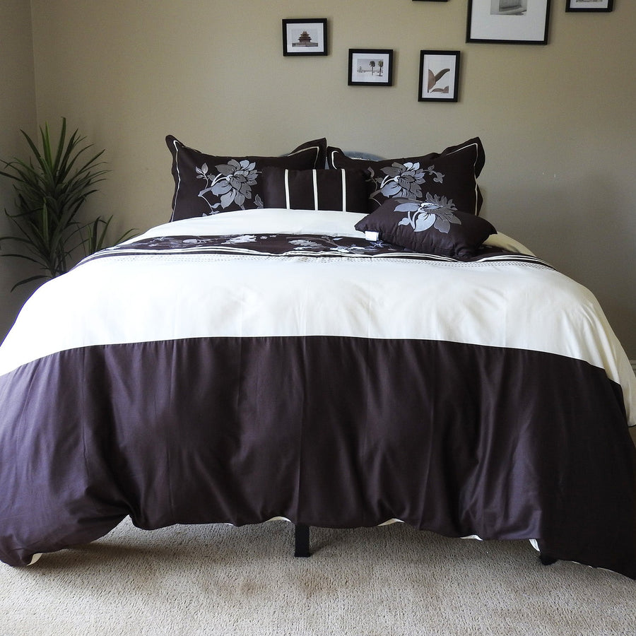 Chocolate Duvet Cover Set 5 Piece Myra, Full/Queen