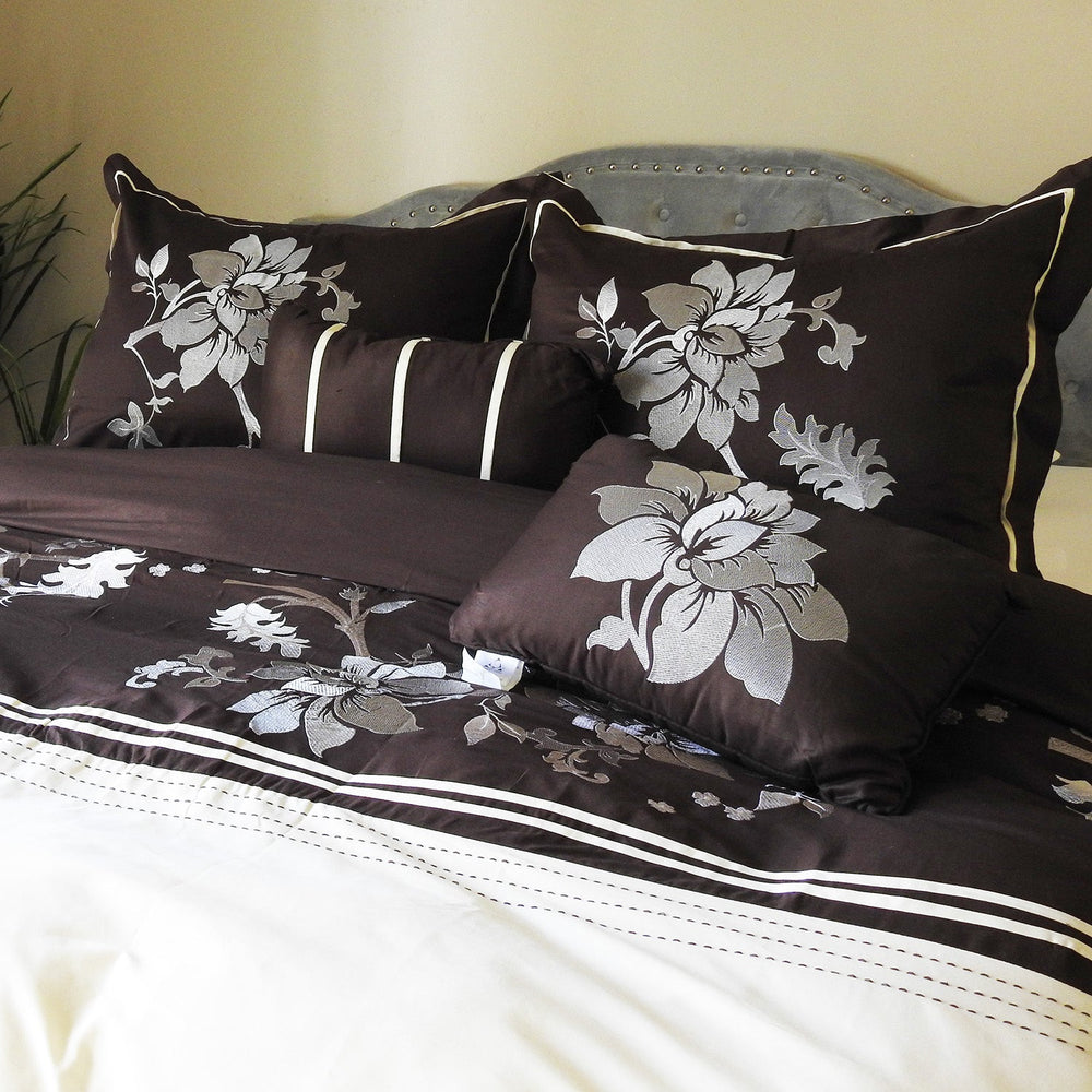 Chocolate Duvet Cover Set 5 Piece Myra, Full/Queen