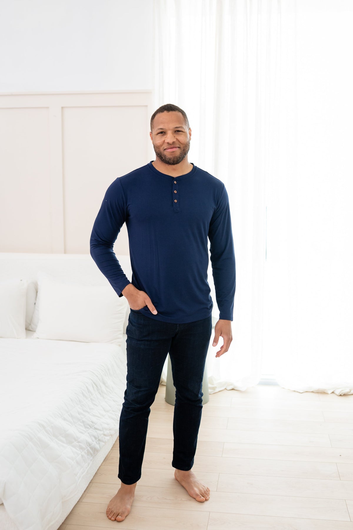 Men's Long Sleeve Henley Top in Navy