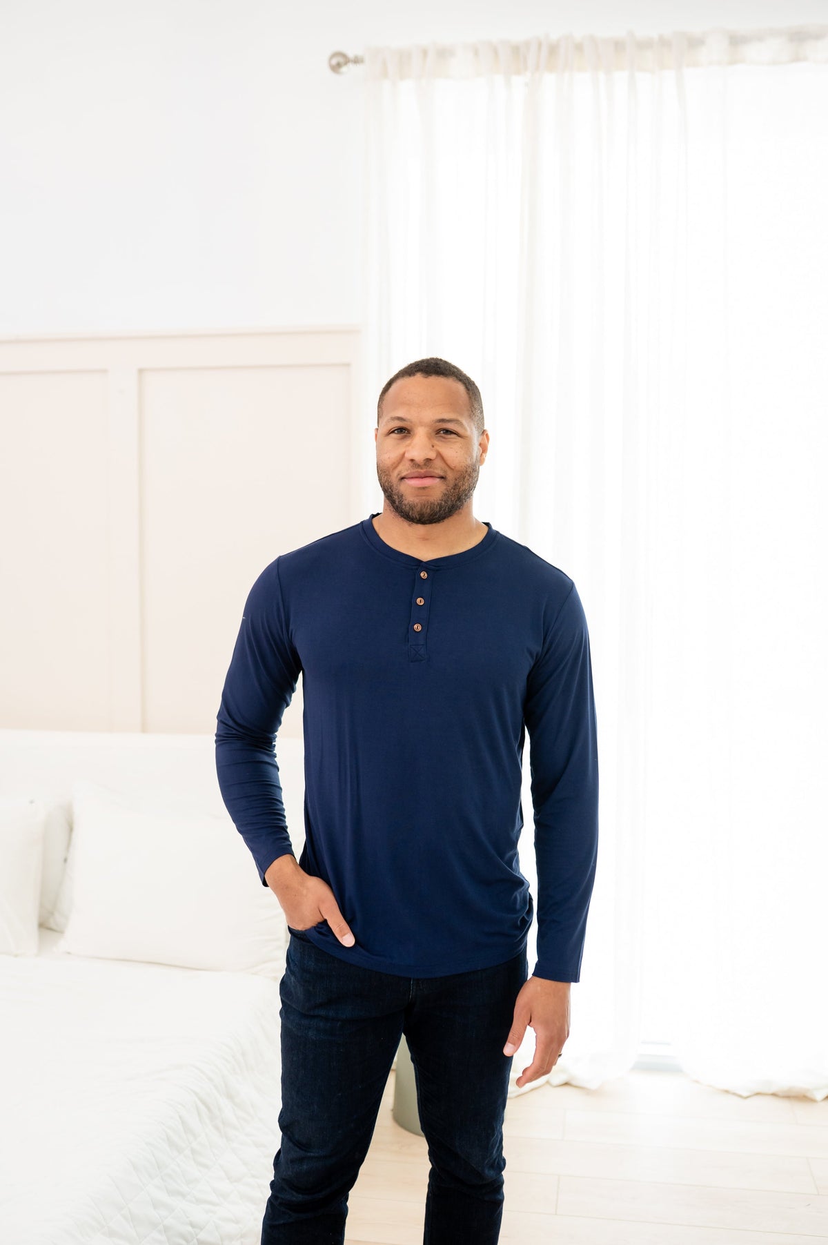 Men's Long Sleeve Henley Top in Navy