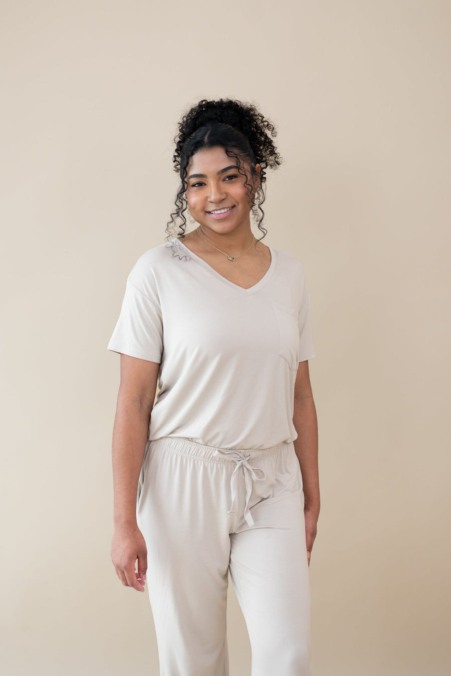 Women's Oversized V-Neck Tee in Oat