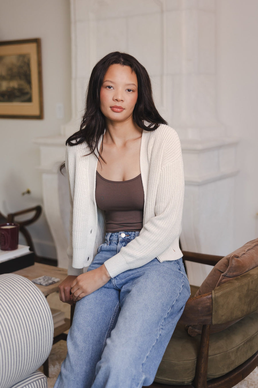 Chunky Knit Women's Cropped Cardigan in Oat