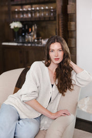 Chunky Knit Women's Waffle Cardigan in Oat