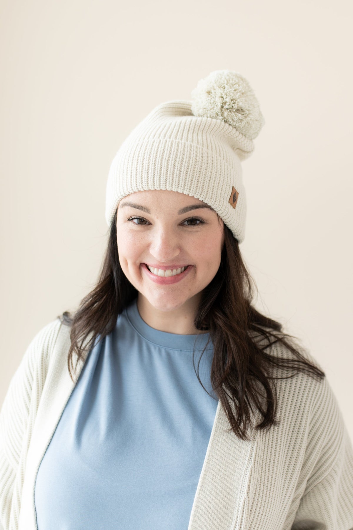 Chunky Knit Pom Beanie in Oat