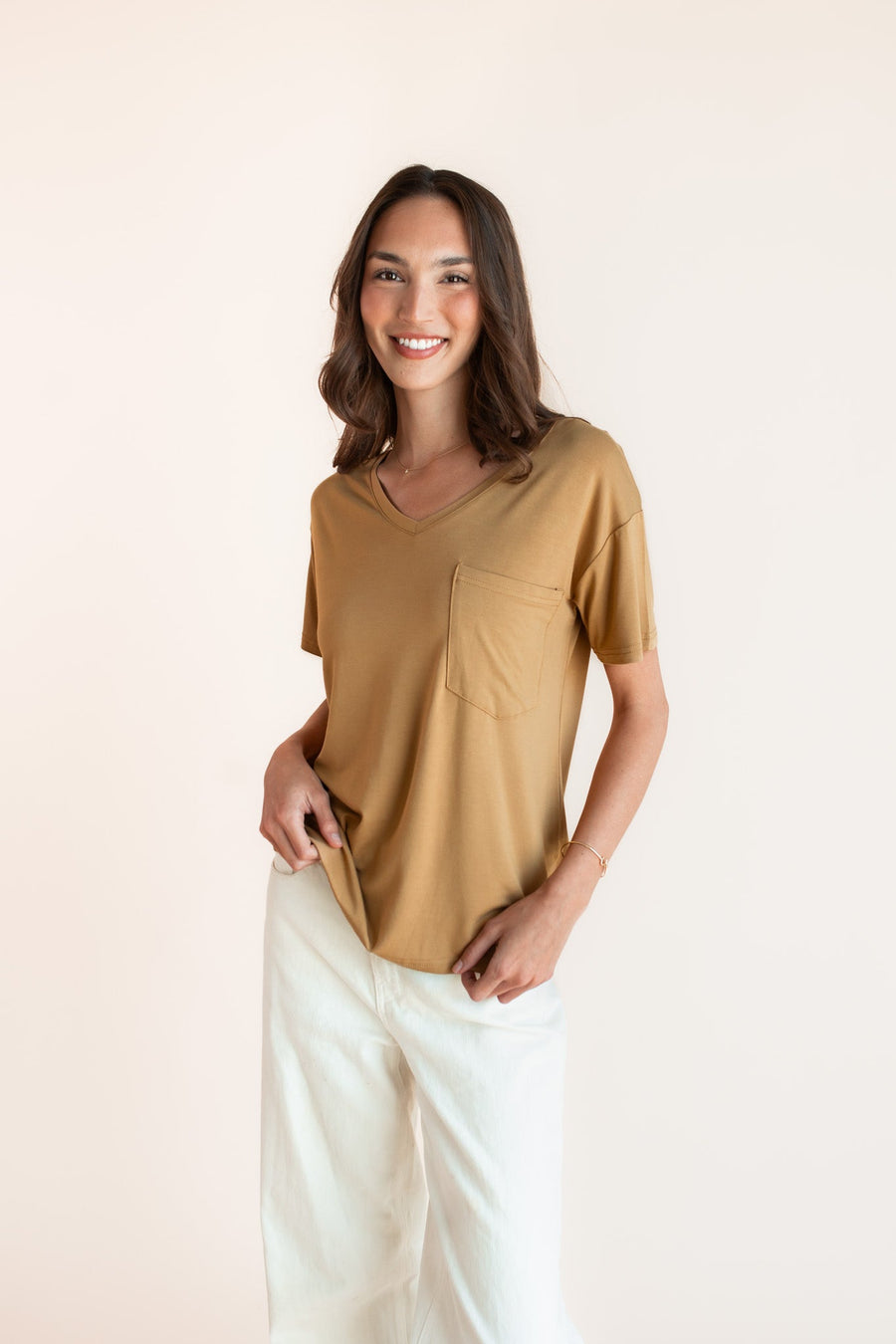 Women's Oversized V-Neck Tee in Ochre